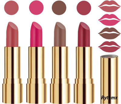 

Rythmx Professional Timeless 4 Colors Collection Velvet Touch Matte Lipstick Long Stay on Lips(Dark Nude, Magenta, Brown, Dark Pink, 16 g)