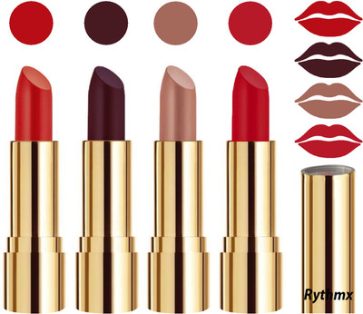 

Rythmx Professional Timeless 4 Colors Collection Velvet Touch Matte Lipstick Long Stay on Lips(Reddish Orange, Dark Wine, Peaches Nude, Blood Red, 16 g)
