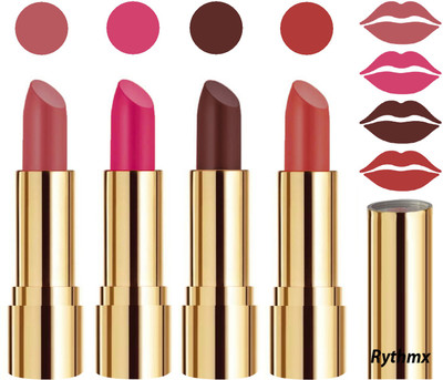 

Rythmx Professional Timeless 4 Colors Collection Velvet Touch Matte Lipstick Long Stay on Lips(Dark Nude, Magenta, Chocolate Brown, Dark Peach, 16 g)