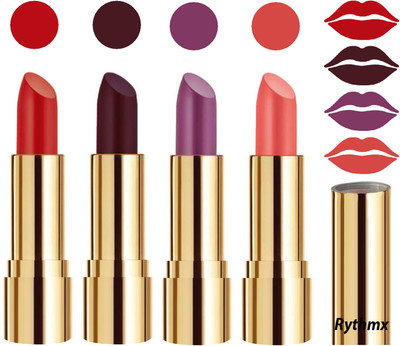 

Rythmx Professional Timeless 4 Colors Collection Velvet Touch Matte Lipstick Long Stay on Lips(Reddish Orange, Dark Wine, Light Purple, Peach, 16 g)