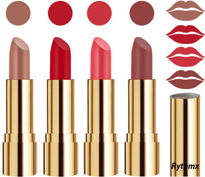 

Rythmx Professional Timeless 4 Colors Collection Velvet Touch Matte Lipstick Long Stay on Lips(Peaches Nude, Blood Red, Carrot Red, Brown Nude, 16 g)