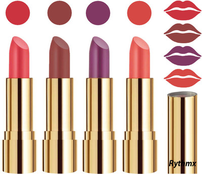 

Rythmx Professional Timeless 4 Colors Collection Velvet Touch Matte Lipstick Long Stay on Lips(Carrot Red, Brown Nude, Light Purple, Peach, 16 g)
