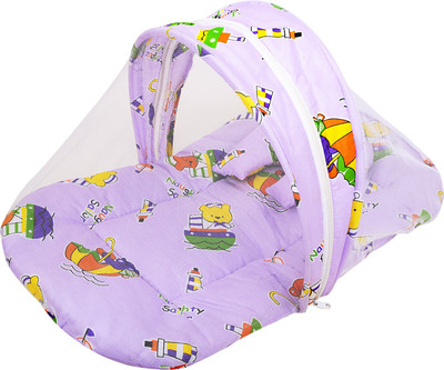 

frizzy Nylon Infants Baby Soft Cotton Mattress Set With Pillow Mosquito Net(Multicolor)