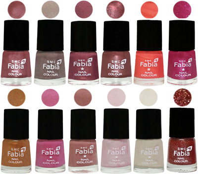 

Fabia Premium Shine & Glossy Nail Polish Collection Shades (12 Pcs Combo) Lip-Light Beige-Dusty Pink-Dark Red Chrome-Peach-Light Magenta-Golden -Light Plum-Nude-Lychee-Light Cream-Jerry Wine(Pack of 12)