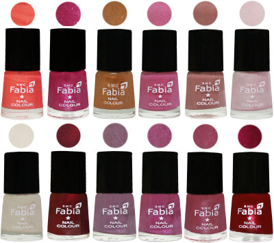 

Fabia Premium Collection 12 Piece Color Nail Polish Shades Peach-Light Magenta-Golden -Light Plum-Nude-Lychee-Light Cream-Maroon-Light Violet-Rani-Pink Maroonish-Dark Magenta(Pack of 12)