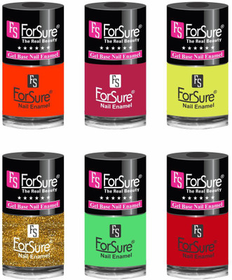 

forsure HD color long lasting matte nail polish (set of 6 ) unique shades orange, mania pink, neon yellow, glitter golden, neon green, hot red(Pack of 6)