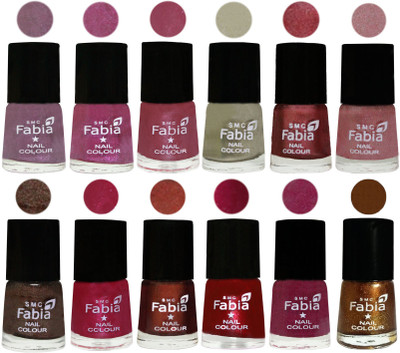 

Fabia Premium Collection 12 Piece Color Nail Polish Shades Light Violet-Rani-Pink Maroonish-Oyster-Nude Pink-Light pink-Dark Brown-Cherry Pink-Berry-Dark Magenta-Rose Pink-Dark Golden(Pack of 12)