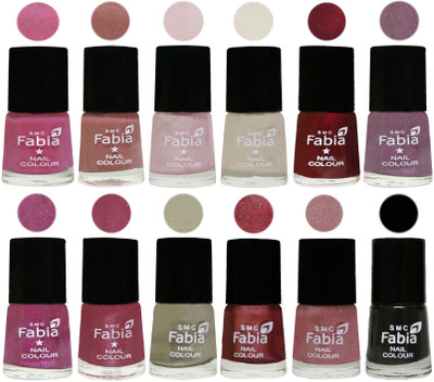 

Fabia Premium Shine & Glossy Nail Polish Collection Shades (12 Pcs Combo) Light Plum-Nude-Lychee-Light Cream-Maroon-Light Violet-Rani-Pink Maroonish-Oyster-Nude Pink-Light pink-Black(Pack of 12)