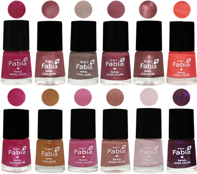 

Fabia Premium Shine & Glossy Nail Polish Collection Shades (12 Pcs Combo) Hot Magenta-Lip-Light Beige-Dusty Pink-Dark Red Chrome-Peach-Light Magenta-Golden -Light Plum-Nude-Lychee-Dark Purple(Pack of 12)
