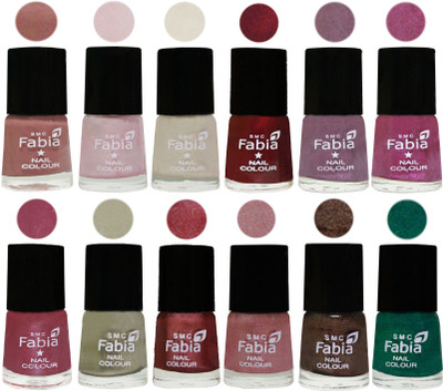 

Fabia Premium Shine & Glossy Nail Polish Collection Shades (12 Pcs Combo) Nude-Lychee-Light Cream-Maroon-Light Violet-Rani-Pink Maroonish-Oyster-Nude Pink-Light pink-Dark Brown-Green(Pack of 12)