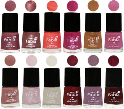 

Fabia Premium Collection 12 Piece Color Nail Polish Shades Dusty Pink-Dark Red Chrome-Peach-Light Magenta-Golden -Light Plum-Nude-Lychee-Light Cream-Maroon-Light Violet-Royal Red(Pack of 12)