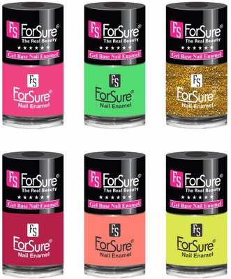 

forsure HD color long lasting matte nail polish (set of 6 ) unique shades princess pink, neon green, glitter golden, mania pink, peach, neon yellow(Pack of 6)