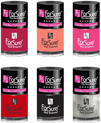 

forsure HD color long lasting matte nail polish (set of 6 ) unique shades ruby pink, peach, princess pink, hot red, black, silver(Pack of 6)