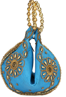 

HimalayaHandicraft Ethnic Silk Clutch Potli Batwa Pouch Bag with Embroidery and Metal Bead work Gift For Women Potli Potli(Blue)