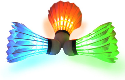 

QUINERGYS ® Colorful Glowing LED Badminton Shuttlecock Birdies Lighting Glow LED Sports Light Flash Feather Shuttle - White(Medium slow, 76, Pack of 3)