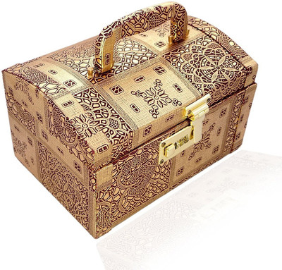 

DP_CRAFT Stylish Golden Bangles Box With Lock Sysytem Size 9x6.5x6 Inch bangles box Vanity Box(Golden)