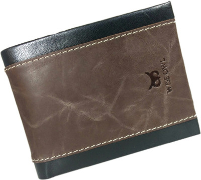 

WISE OWL Men Black Genuine Leather Wallet(8 Card Slots), Black & brown
