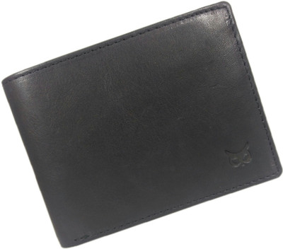 

WISE OWL Men Black Genuine Leather Wallet(7 Card Slots), Black & tan
