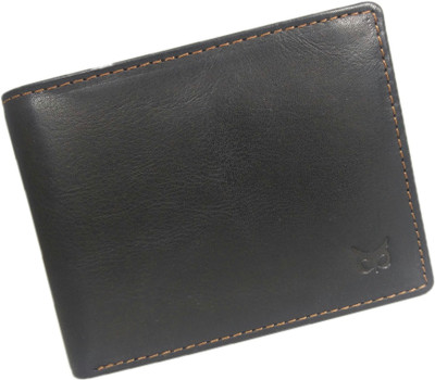 

WISE OWL Men Black Genuine Leather Wallet(7 Card Slots), Black & tan