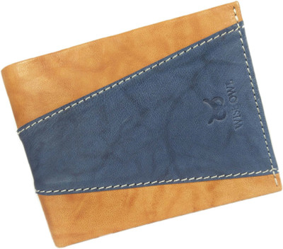 

WISE OWL Men Tan Genuine Leather Wallet(8 Card Slots), Tan & blue