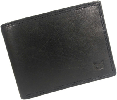 

WISE OWL Men Black Genuine Leather Wallet(7 Card Slots), Black & tan