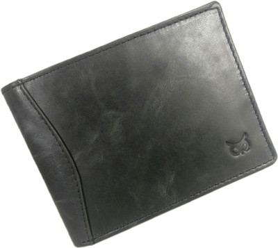 WISE OWL Men Black Genuine Leather Wallet(4 Card Slots)