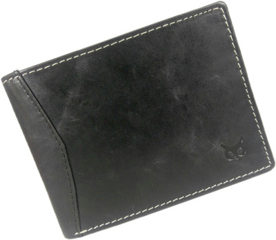 

WISE OWL Men Black Genuine Leather Wallet(4 Card Slots)