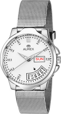 Aurex White Dial Day And Date Functioning Analog Watch  - For Women