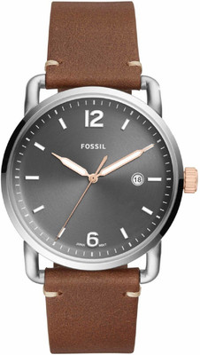 Fossil FS5417 Men's Commuter Date Leather Strap Watch, Brown/Grey Watch - For Men