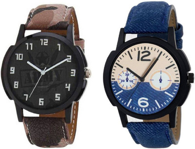 

Montres New Stylish Designer Dial Leather Strap Combo Pack Of 2 MW020 Boys Watch - For Boys
