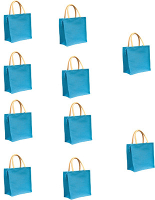 

AGGDA Plain Blue Jute Burlap Lunch tiffin Outdoor handbag Bag working office bag (10 Piece Combo) Waterproof Lunch Bag(Blue, 12 L)