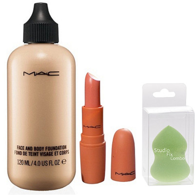 

Studio Fix Combo Sponge Puff & Face & Body Foundation Fond De Teint Visage Et Corps & Angel Lipstick Of Giambattista(Set of 3)