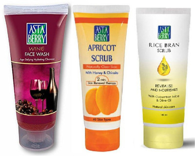 

Astaberry Wine Face wash + Apricot Scrub + Rice Bran Scrub 100ml Each(Set of 3)