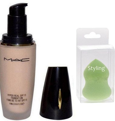 

styling Sponge Puff, Hyper Real Skin Liquid Foundation SPF 15 Fond De Teint(Set of 2)