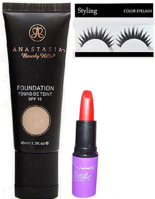 

styling Eyelashes,Anastasia Beverly Vills Foundation Fond De Teint SPF 15,Matte Finish selena lipstick(Set of 3)