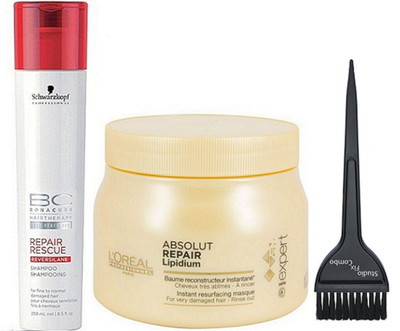 

Studio Fix Combo Hair Brush & Schwarzkopf BC Bonacure Repair Rescue Shampoo & Absolt Repair Lipidium Spa(Set of 3)