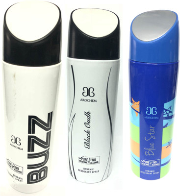 

Arochem Buzz , Black Oudh & Blue Star Deodorant Spray - For Men(600 ml, Pack of 3)
