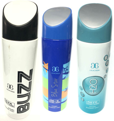 

Arochem Buzz , Blue Star & H2o Deodorant Spray - For Men(600 ml, Pack of 3)