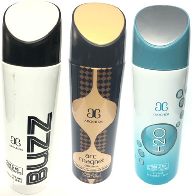 

Arochem Buzz , Magnet & H2o Deodorant Spray - For Men(600 ml, Pack of 3)