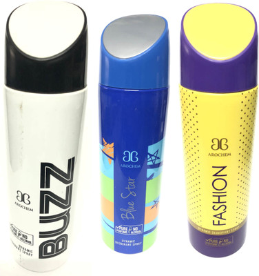 

Arochem Buzz , Blue Star & Fashion Deodorant Spray - For Men(600 ml, Pack of 3)
