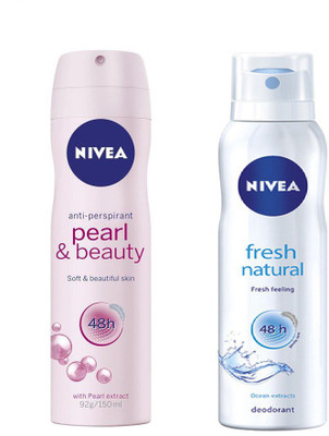 

Nivea Fresh Natural & Pearl Beauty Deodorant Spray - For Men & Women(300 ml, Pack of 2)