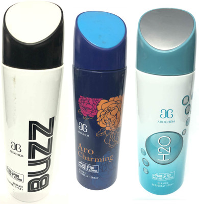 

Arochem Buzz , Charming & H2o Deodorant Spray - For Men(600 ml, Pack of 3)