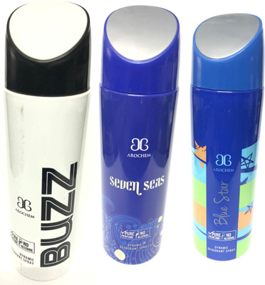 

Arochem Buzz , Seven Seas & Blue Star Deodorant Spray - For Men(600 ml, Pack of 3)