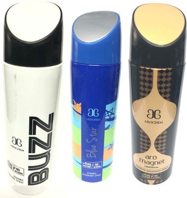 

Arochem Buzz , Blue Star & Magnet Deodorant Spray - For Men(600 ml, Pack of 3)