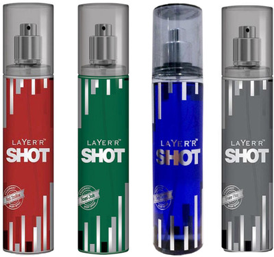 

LAYERR SHOT DEEP DESIRE DEODORANT 135 ML+SHOT POWER PLAY DEODORANT 135 ML+SHOT ROYAL JADE DEODORANT 135 ML +SHOT RED STALLION DEODORANT 135 ML Deodorant Spray - For Men & Women(135 ml, Pack of 4)