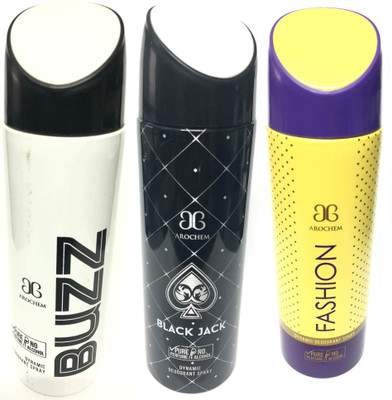 

Arochem Buzz , Black Jack & Fashion Deodorant Spray - For Men(600 ml, Pack of 3)
