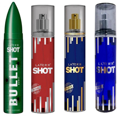 

LAYERR SHOT DEEP DESIRE DEODORANT 135 ML+ SHOT RED STALLION DEODORANT 135 ML+SHOT PASSION STALLION DEODORANT 135 ML+SHOT BULLET BURST DEODORANT 135 ML Deodorant Spray - For Men & Women(135 ml, Pack of 4)