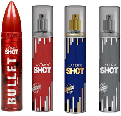 

LAYERR SHOT POWER PLAY DEODORANT 135 ML+SHOT PASSION DEODORANT 135 ML+SHOT RED STALLION DEODORANT 135 ML +SHOT BULLET AMMO DEODORANT 135 ML Deodorant Spray - For Men & Women(135 ml, Pack of 4)