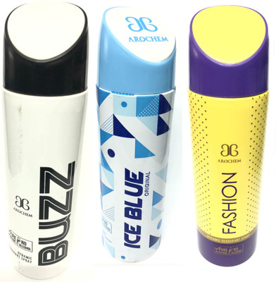 

Arochem Buzz , Ice Blue & Fashion Deodorant Spray - For Men(600 ml, Pack of 3)