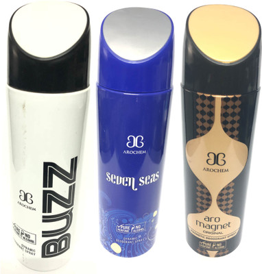 

Arochem Buzz , Seven Seas & Magnet Deodorant Spray - For Men(600 ml, Pack of 3)